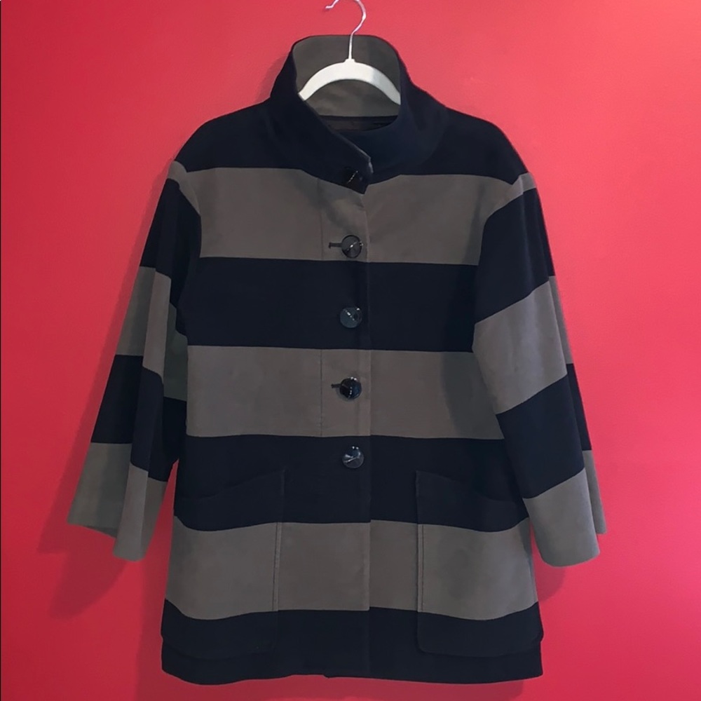 ZARA Woman Bold Gray and Black Striped Coat
